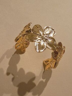 New! Gold Flower Statement Cuff Bracelet • NWOT
